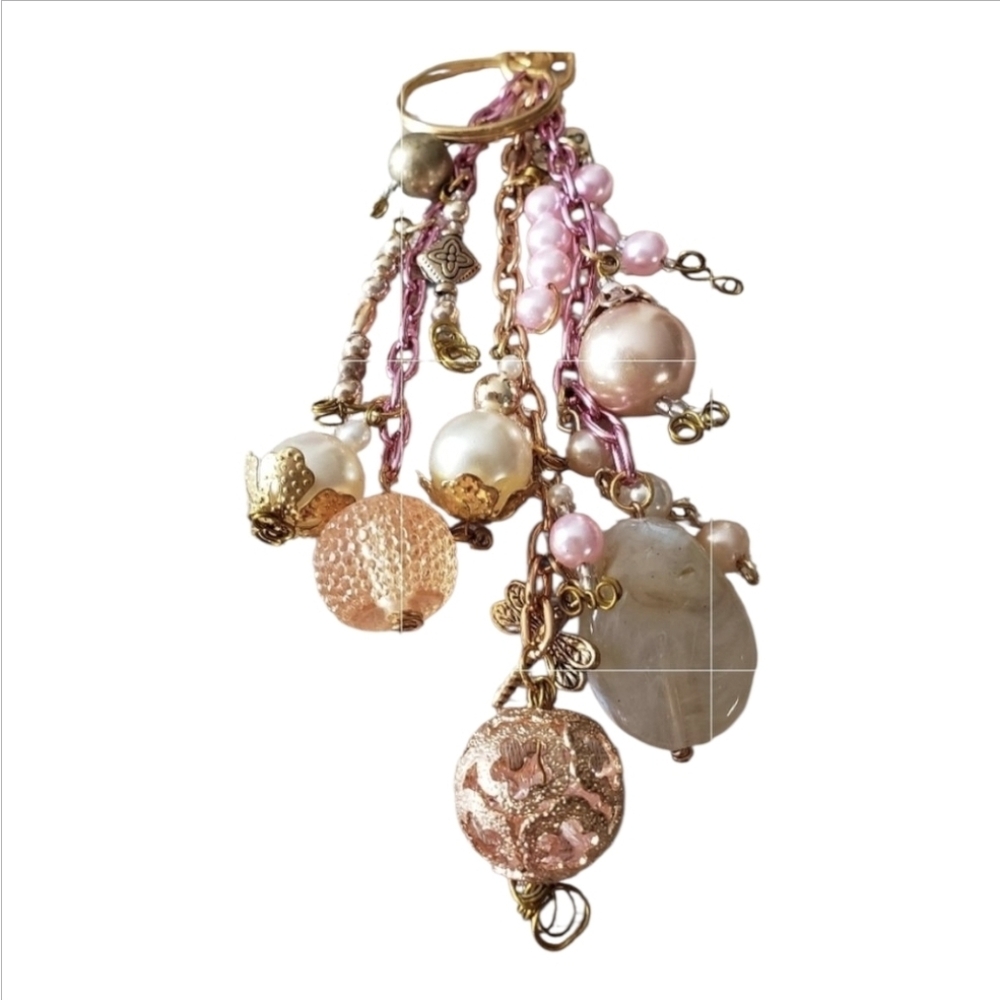 Pink & Goldtone Purse/ Keychain Handmade One Of A Kind NEW